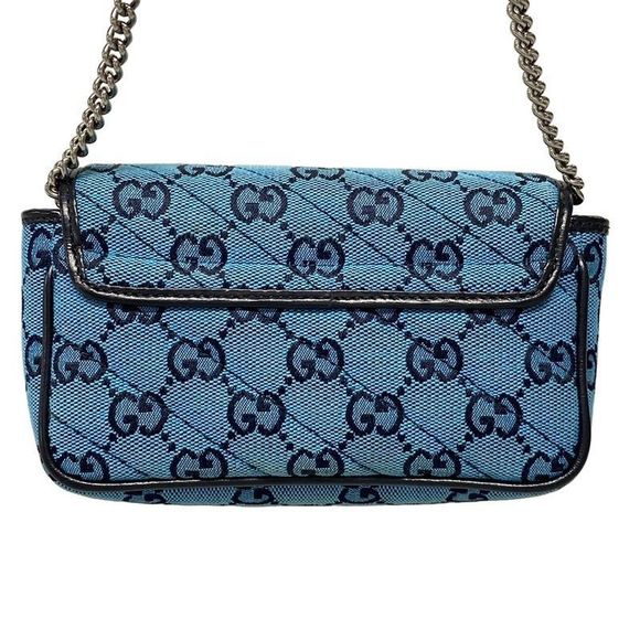 Gucci Shoulder Bag GG Marmont Quilted Leather Super Mini Bag 476433 Blue And - Picture 3 of 16